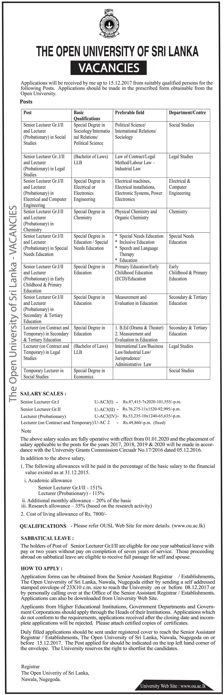 Senior Lecturer, Lecturer - Open University of Sri Lanka